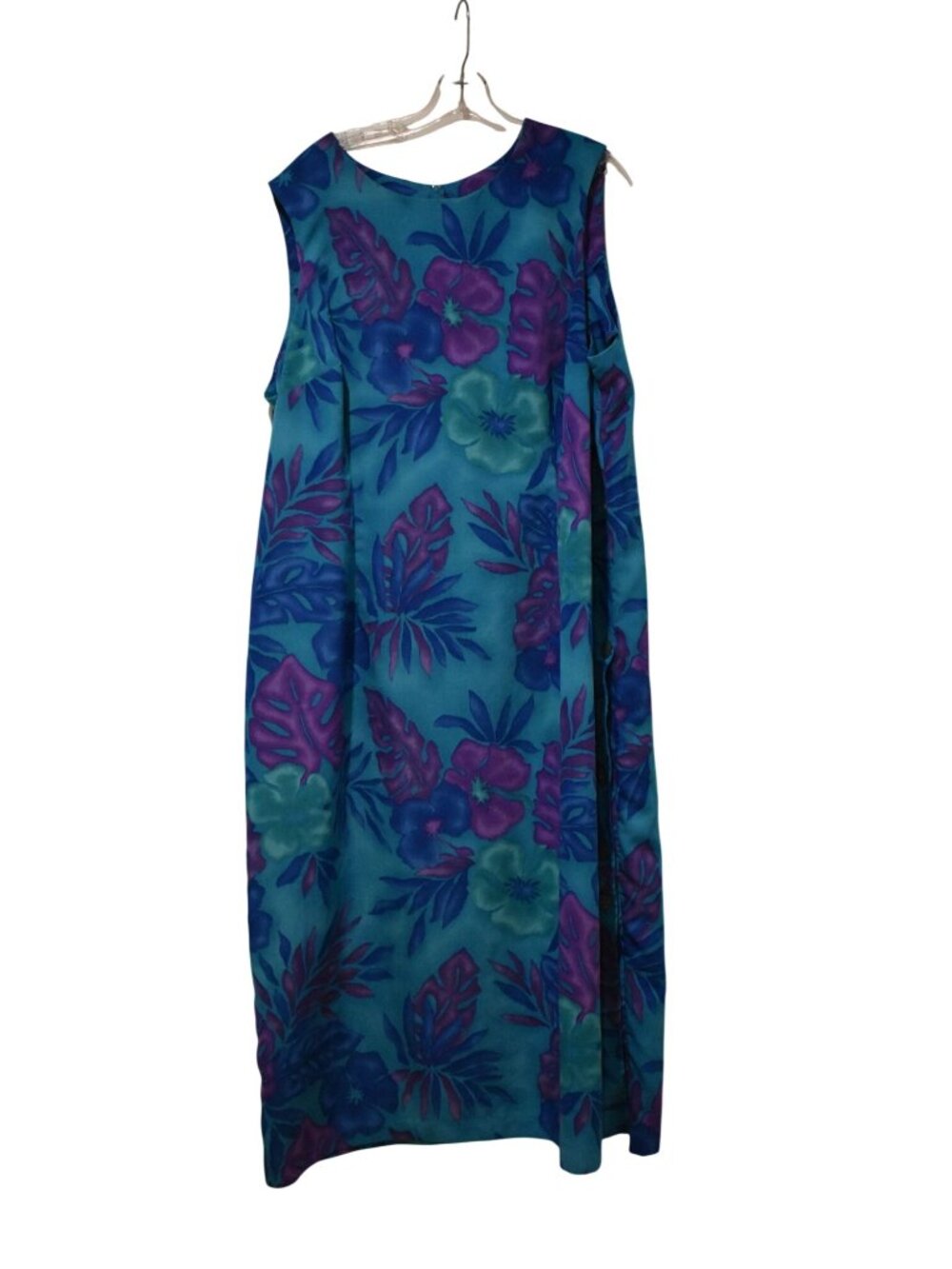 Vintage Expressions Plus Women's Blue Purple Hawaiian Print Maxi Dress Size 22W